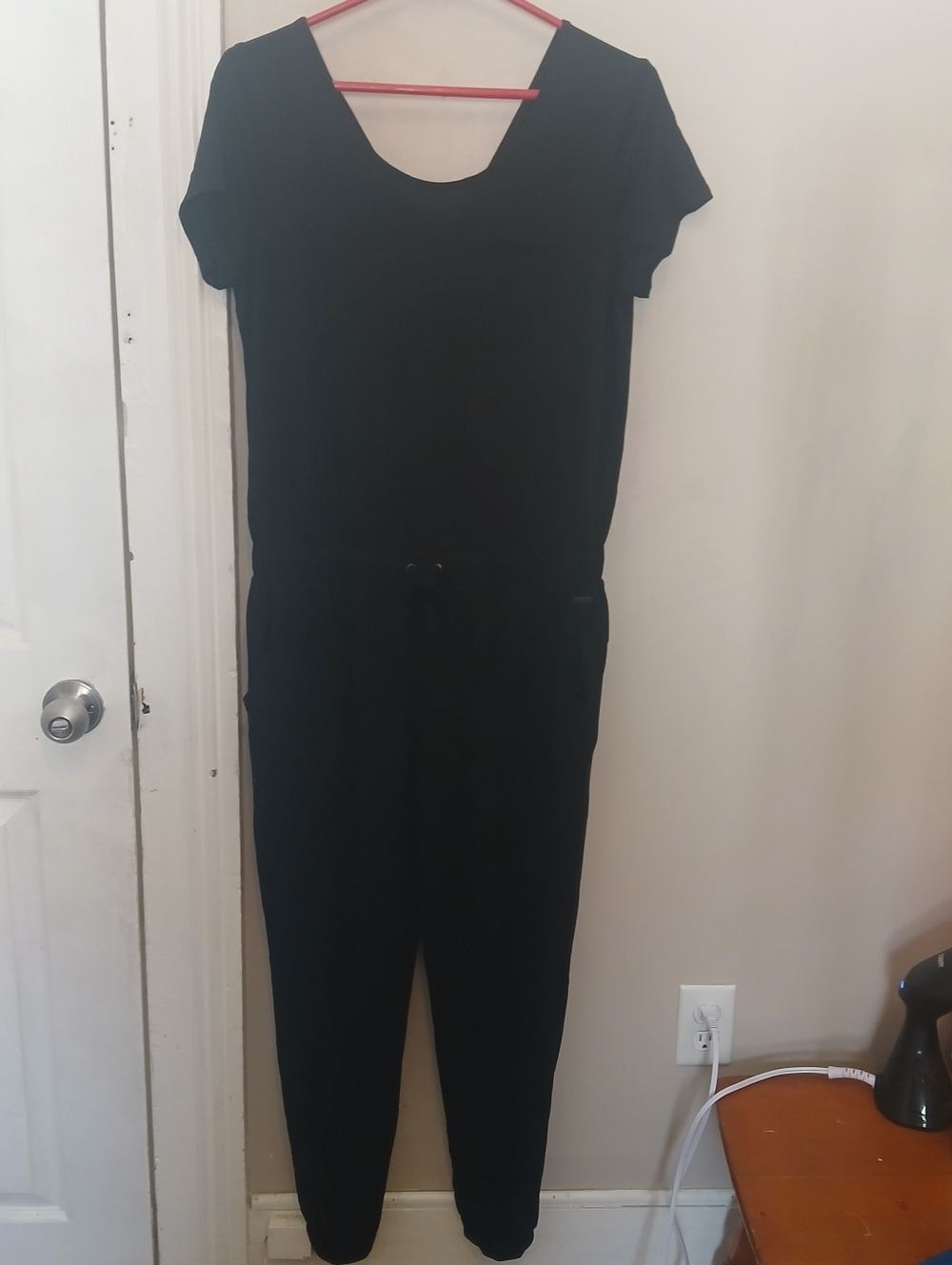 Hyba Black Short-Sleeve Drawstring Jumpsuit